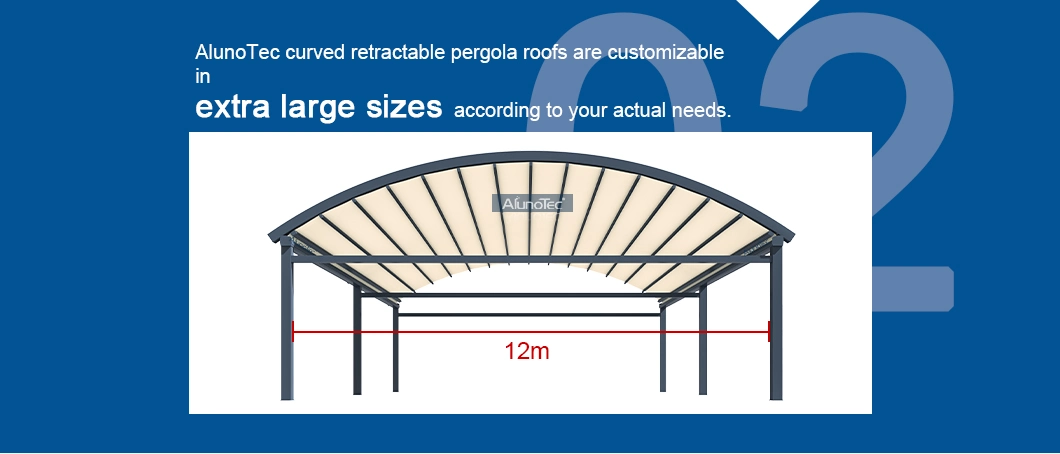 AlunoTec Waterproof Wind Resistant Garden PVC Rainproof Motorized Retractable Sliding Roof Canopy Modern Home Furniture Outdoor Aluminum Awning with Side Screen