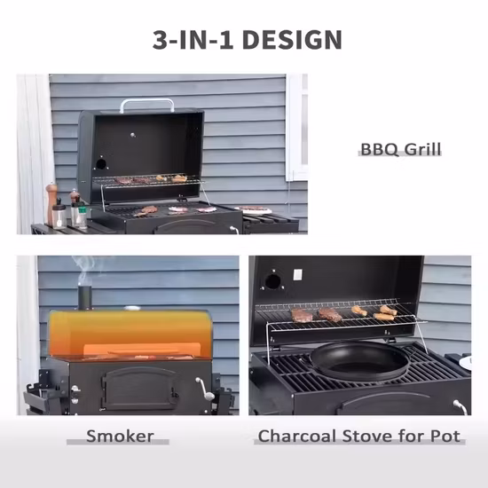 Klassischer luxuriöser Outdoor-Garten-Hochleistungsgrill, amerikanischer Grillwagen, BBQ-Holzkohlegrills