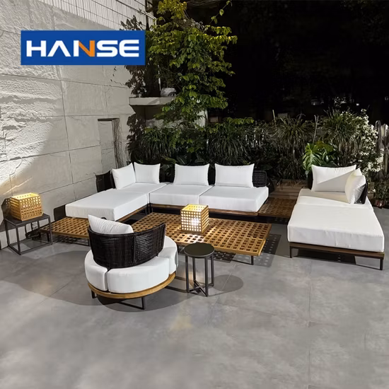 Gartenmöbel, moderner Stil, Hotel, Terrasse, Freizeit, massives Teakholz mit Seil, Zweisitzer-Sofa für den Außenbereich