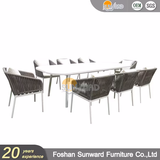 Aluminium-Garten-/Terrassen-/Außenmöbel, Seilgeflecht-Rattan-Esszimmerstuhl und Tisch