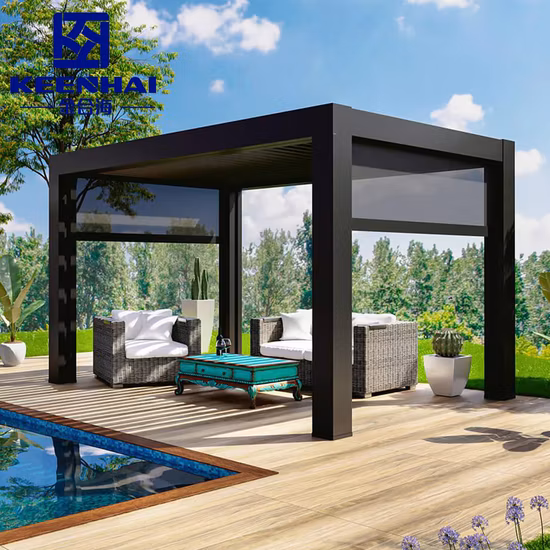 DIY maßgeschneiderte motorisierte Metall wasserdichte Aluminium Überdachung Outdoor Smart Pavillon Sonnenschutz Terrasse Markise Carport Garten Lamellen Dach Pergola