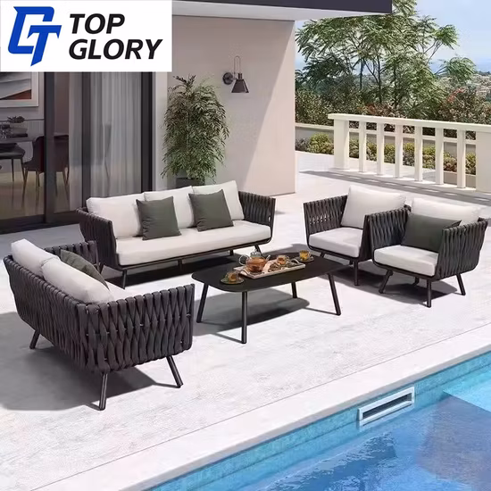 Luxuriöses Hotel-Gartensofa aus Aluminiumseil, Gartenmöbel mit Tisch